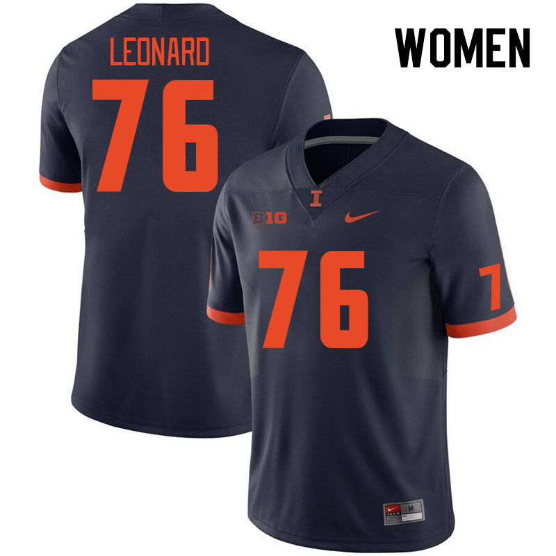 Women #76 Clayton Leonard Illinois Fighting Illini College Football Jerseys Stitched Sale-Navy